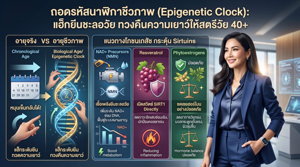ถอดรหัสนาฬิกาชีวภาพ (Epigenetic Clock): แฮ็กยีนชะลอวัย ทวงคืนความเยาว์ให้สตรีวัย 40+