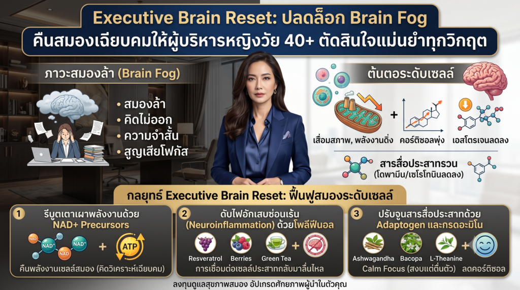 Executive Brain Reset: ปลดล็อก Brain Fog คืนสมองเฉียบคมให้ผู้บริหารหญิงวัย 40+ ตัดสินใจแม่นยำทุกวิกฤต